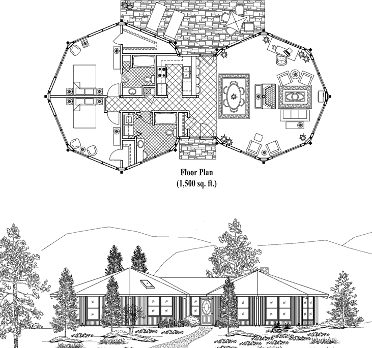 Prefab Classic House Plan - CM-0301 (1500 sq. ft.) 2 Bedrooms, 2 Baths, 