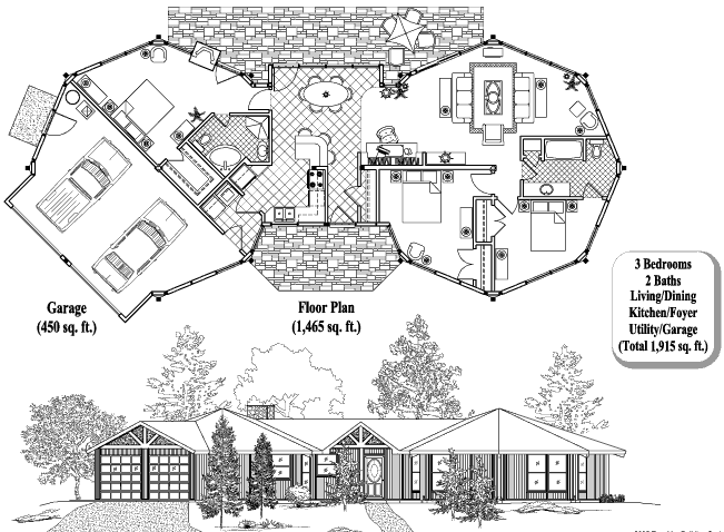 Prefab Classic House Plan - CM-0305 (1915 sq. ft.) 3 Bedrooms, 2 Baths