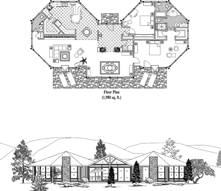 Prefab Classic House Plan - CM-0306 (1980 sq. ft.) 2 Bedrooms, 2 1/2 Baths, 