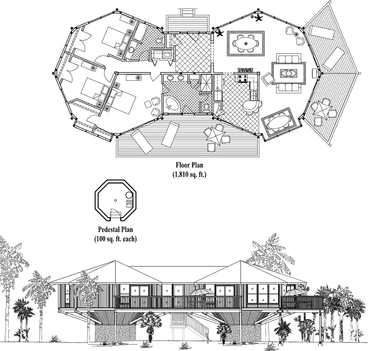 Prefab Classic House Plan - CM-0307 (2010 sq. ft.) 3 Bedrooms, 2 Baths, Living Room, Dining Room, Kitchen, Foyer, Utility 