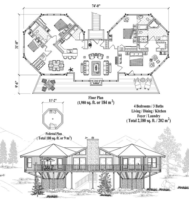 Prefab Classic House Plan - CM-0310 (2180 sq. ft.) 4 Bedrooms, 3 Baths, Living Room, Dining Room, Kitchen, Foyer, Laundry