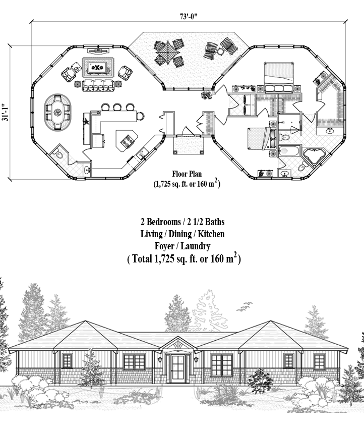 Prefab Classic House Plan - CM-0318 (1725 sq. ft.) 3 Bedrooms, 2 1/2 Baths, Living Room, Dining, Kitchen, Foyer, Laundry