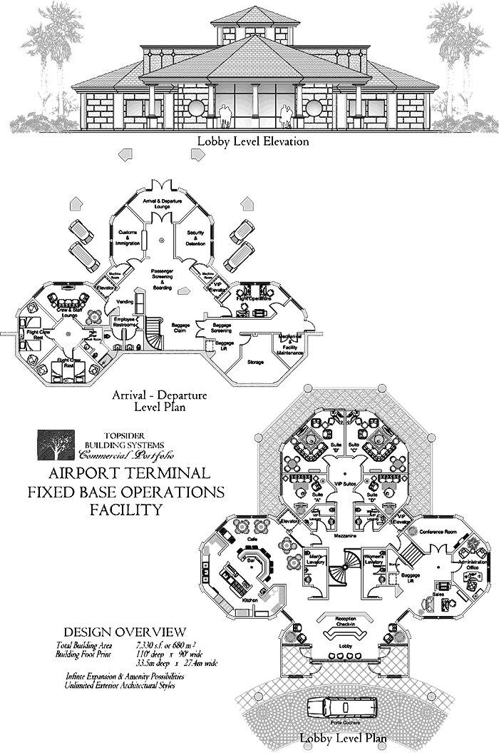 Prefab Commercial House Plan - COMM-Airport-Terminal-FBO-Facility-Lobby-Floor-Plan (7330 sq. ft.) 0 Bedrooms, 0 Baths, Airport Terminal FBO Facility w/Lobby