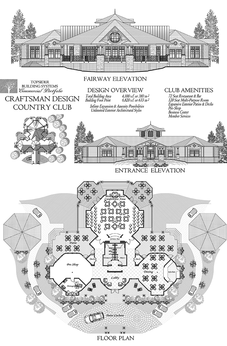 Prefab Commercial House Plan - COMM-Craftsman-Style-Country-Club-Fairway-Floor-Plan (4100 sq. ft.) 0 Bedrooms, 0 Baths, Craftsman Style Country Club w/ Restaurant & Bar, Pro-Shop & Business Center