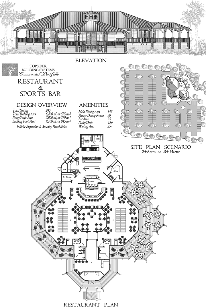 Prefab Commercial House Plan - COMM-Restaurant-Sports-Bar-Parking-Floor-Plan (6200 sq. ft.)  Bedrooms,  Baths