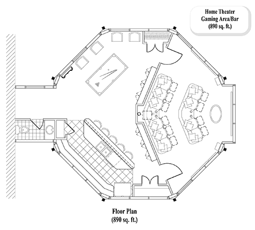 Prefab Family Rooms House Plan - FR-0304 (890 sq. ft.) 0 Bedrooms, 0 Baths, 890 sq. ft. w/ Home Theater Room, Recreation Area, Bar & 1/2 Bath