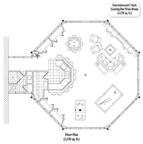 Prefab Family Rooms House Plan - FR-0401 (1230 sq. ft.) 0 Bedrooms, 1 Baths, 1,230 sq. ft. w/Wine Room, Recreation, Living, Bar & 1 Bath