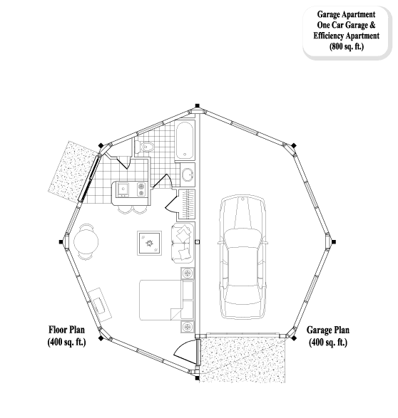 Prefab GARAGE APARTMENTS House Plan - GA-0305 (800 sq. ft.) 1 Bedrooms, 1 Baths