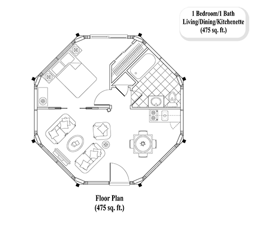 Prefab Guest House House Plan - GH-0103 (475 sq. ft.) 1 Bedrooms, 1 Baths