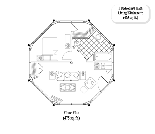 Prefab Guest House House Plan - GH-0104 (475 sq. ft.) 1 Bedrooms, 1 Baths