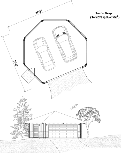Prefab Garage House Plan - GR-0221 (570 sq. ft.) 0 Bedrooms, 0 Baths, 2 Car Garage (570 sq. ft.)