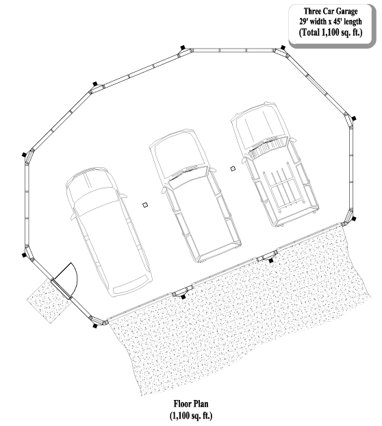 Prefab Garage House Plan - GR-0302 (1100 sq. ft.) 0 Bedrooms, 0 Baths, 3 Car Garage (1,100 sq. ft.)
