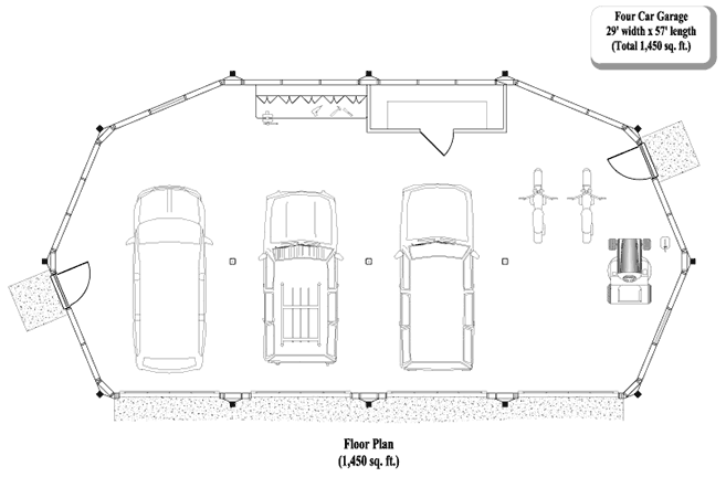 Prefab Garage House Plan - GR-0303 (1450 sq. ft.) 0 Bedrooms, 0 Baths, 4 Car Garage (1,450 sq. ft.)
