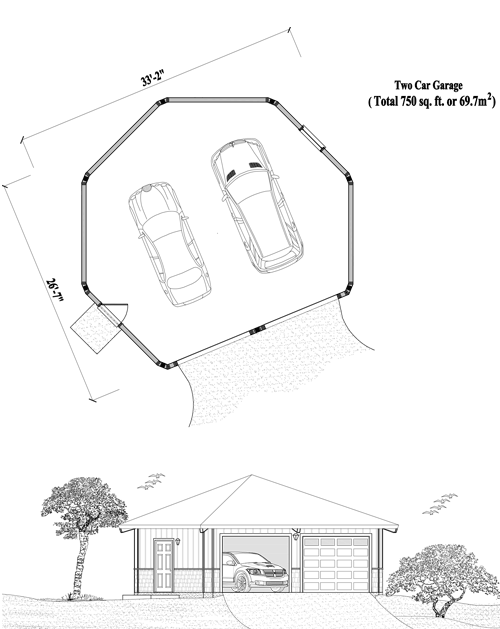 Prefab Garage House Plan - GR-0321 (750 sq. ft.) 0 Bedrooms, 0 Baths, 2 Car Garage (750 sq. ft.)