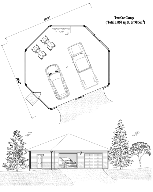 Prefab Garage House Plan - GR-0421 (1060 sq. ft.) 0 Bedrooms, 0 Baths, 2 Car Garage (1,060 sq. ft.)