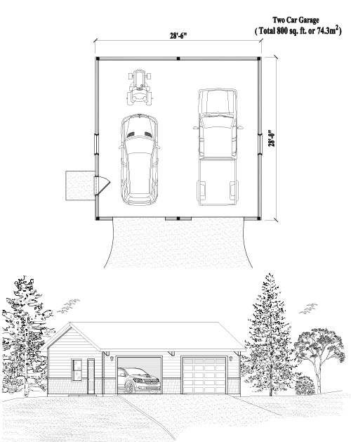 Prefab Garage House Plan - GR-2101 (800 sq. ft.) 0 Bedrooms, 0 Baths, 2 Car Garage (800 sq. ft.)
