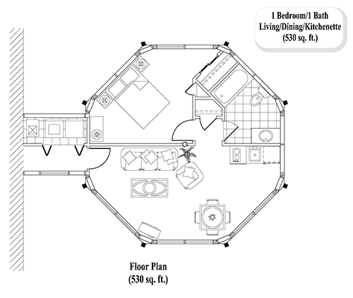 Prefab Home Additions House Plan - HA-0101 (530 sq. ft.) 1 Bedrooms, 1 Baths