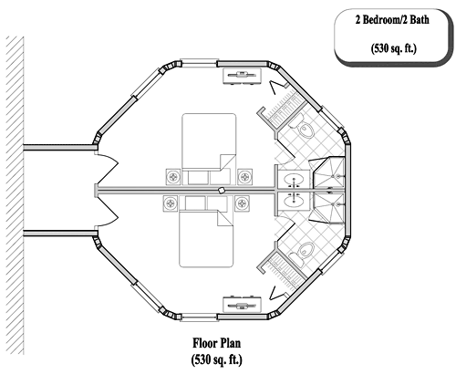 Prefab HOME ADDITIONS House Plan - HA-0102 (530 sq. ft.) 2 Bedrooms, 2 Baths