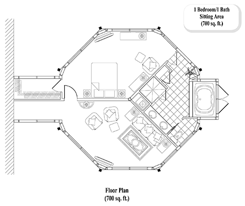 Prefab Home Additions House Plan - HA-0203 (700 sq. ft.) 1 Bedrooms, 1 Baths, 700 sq. ft. with 1 Bed, 1 Bath & Living Room