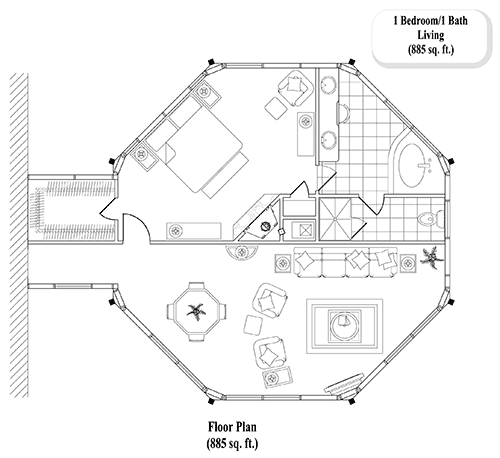 Prefab Home Additions House Plan - HA-0303 (885 sq. ft.) 1 Bedrooms, 1 Baths