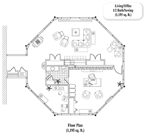 Prefab Home Additions House Plan - HA-0401 (1195 sq. ft.) 0 Bedrooms,  1/2 Baths, 1,195 sq. ft. with Living Room, Office, Sewing Room & 1/2 Bath