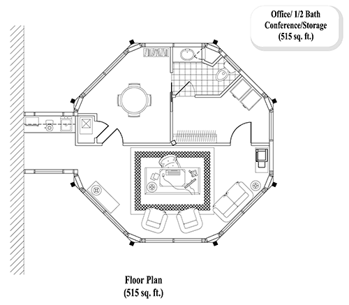 Prefab Home Office House Plan - HO-0101 (515 sq. ft.) 0 Bedrooms,  1/2 Baths, 515 sq. ft. with Conference Room, 1/2 Bath & Storage