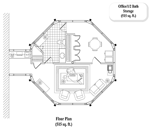 Prefab Home Office House Plan - HO-0102 (515 sq. ft.) 0 Bedrooms,  1/2 Baths, 515 sq. ft. with Conference Room & 1/2 Bath