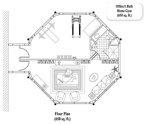 Prefab Home Office House Plan - HO-0201 (650 sq. ft.) 0 Bedrooms, 1 Baths