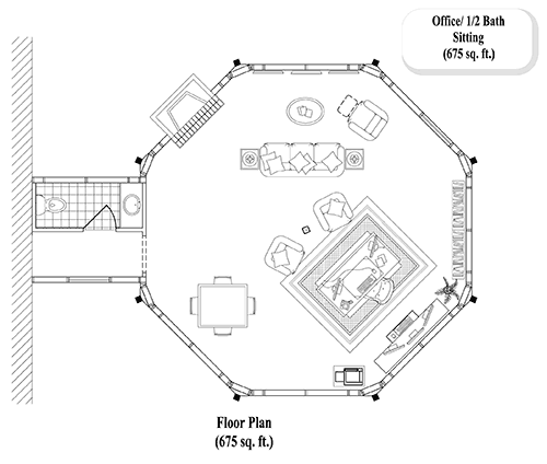 Prefab Home Office House Plan - HO-0203 (675 sq. ft.) 0 Bedrooms,  1/2 Baths, 675 sq. ft. with Sitting Area & 1/2 Bath