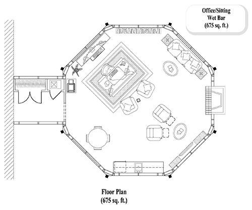 Prefab Home Office House Plan - HO-0204 (675 sq. ft.) 0 Bedrooms, 0 Baths, 675 sq. ft. with Sitting Area, Kitchenette & 1/2 Bath