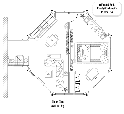 Prefab Home Office House Plan - HO-0301 (870 sq. ft.) 0 Bedrooms,  1/2 Baths