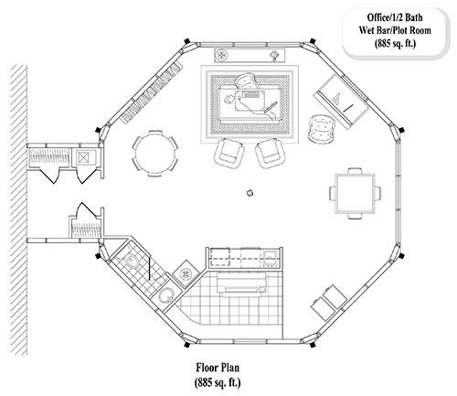 Prefab Home Office House Plan - HO-0302 (885 sq. ft.) 0 Bedrooms,  1/2 Baths