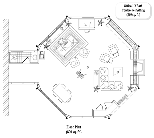 Prefab Home Office House Plan - HO-0303 (890 sq. ft.) 0 Bedrooms,  1/2 Baths, 890 sq. ft. with Conference Area, Sitting Area & 1/2 Bath
