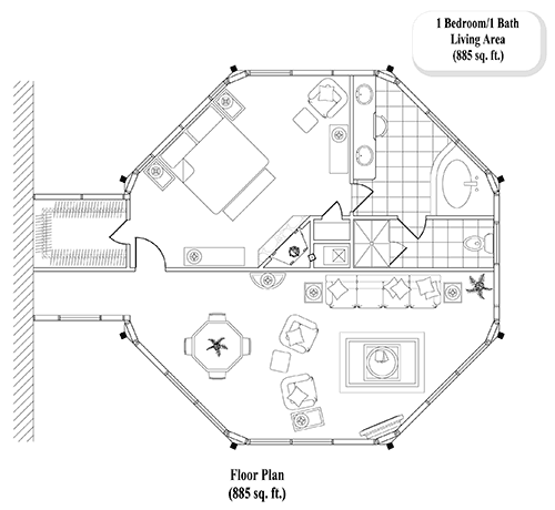 Prefab Master Bedrooms House Plan - MB-0302 (885 sq. ft.) 1 Bedrooms, 1 Baths, 885 sq. ft. with Living Area & Walk-in-Closet