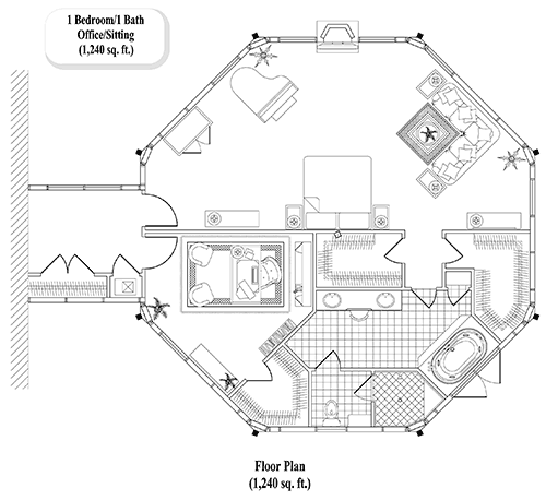 Prefab Master Bedrooms House Plan - MB-0401 (1240 sq. ft.) 1 Bedrooms, 1 Baths, 1,240 sq. ft. with Office, Living Area & (3) Walk-in-Closets