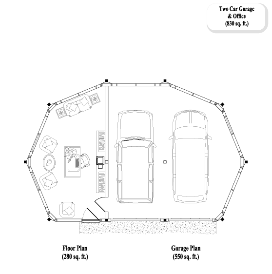 Prefab Multi Purpose House Plan - MP-0201 (830 sq. ft.) 0 Bedrooms, 0 Baths, 2 Car Garage & Office/Art Studio (830 sq. ft.)