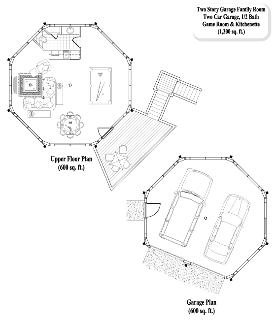 Prefab Multi Purpose House Plan - MP-0202 (1200 sq. ft.) 0 Bedrooms,  1/2 Baths, 2 Car Garage & Studio Flat/Recreation Room (1,200 sq. ft.)