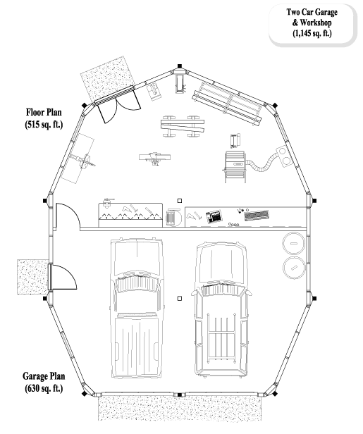 Prefab Multi Purpose House Plan - MP-0302 (1145 sq. ft.) 0 Bedrooms, 0 Baths, 2 Car Garage & Workshop/Art Studio (1,145 sq. ft.)