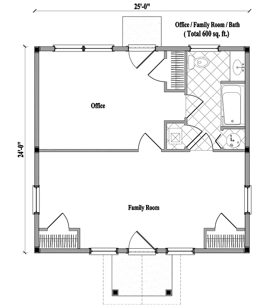 Prefab Multi Purpose House Plan - MP-2101 (600 sq. ft.) 0 Bedrooms, 0 Baths, Office, Family Room, Bath