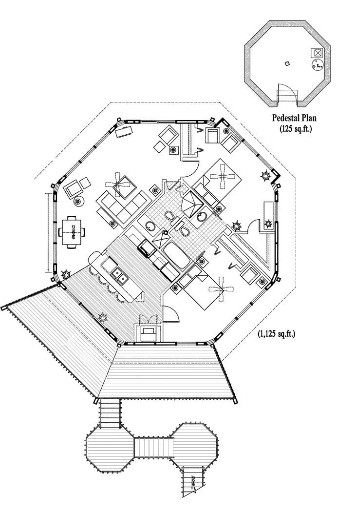 Prefab Pedestal House Plan - PD-0430 (1270 sq. ft.) 2 Bedrooms, 2 Baths