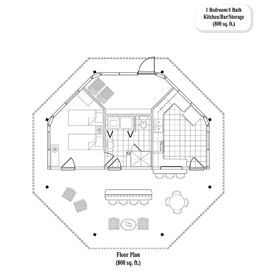 Prefab POOL HOUSE / STUDIO House Plan - PH-0302 (800 sq. ft.) 1 Bedrooms, 1 Baths