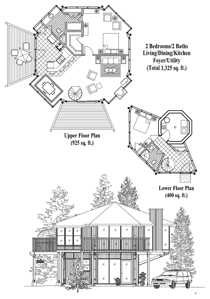 Prefab Enclosed Pedestal House Plan - PL-0302 (1325 sq. ft.) 2 Bedrooms, 2 Baths, Living Room, Dining Room, Kitchen, Foyer, Utility Room