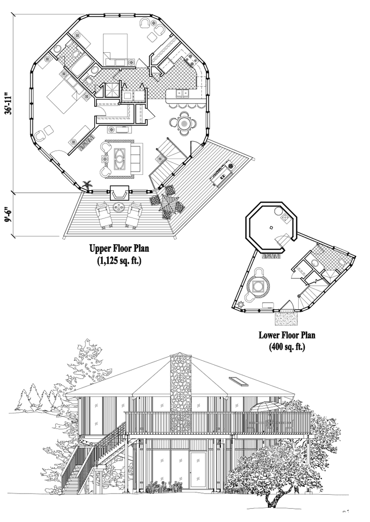 Prefab Enclosed Pedestal House Plan - PL-0401 (1525 sq. ft.) 2 Bedrooms, 3 Baths