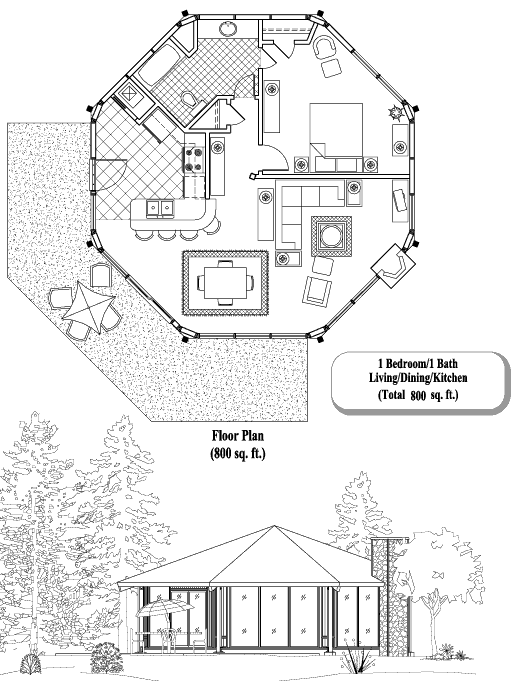 Prefab Patio House Plan - PT-0301 (800 sq. ft.) 1 Bedrooms, 1 Baths, 