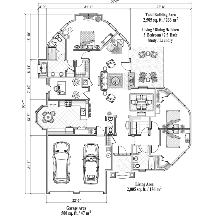 Prefab Signature Design House Plan - SDC-0302 (2505 sq. ft.) 3 Bedrooms, 2 1/2 Baths, 