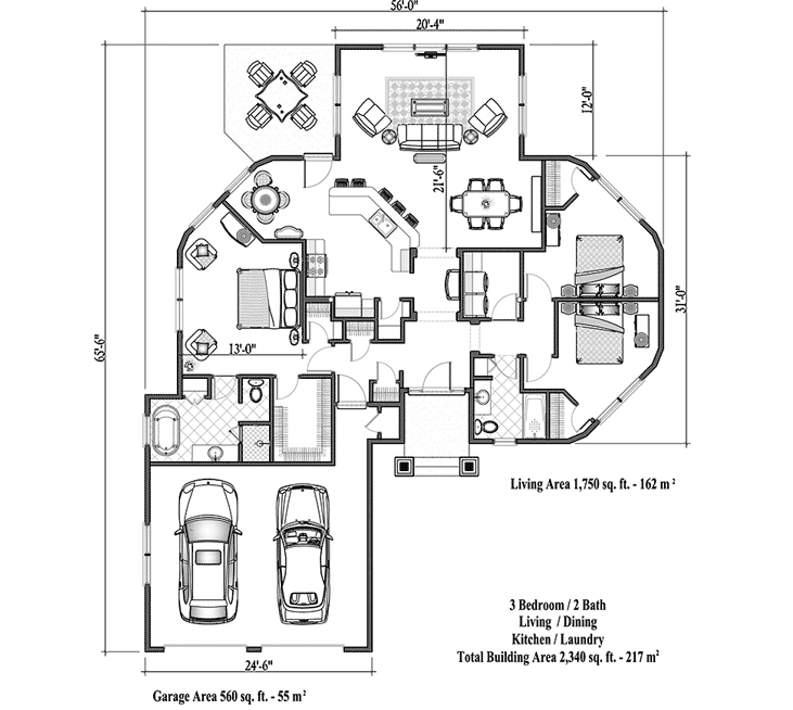 Prefab Signature Design House Plan - SDC-0303 (2340 sq. ft.) 3 Bedrooms, 2 Baths, 