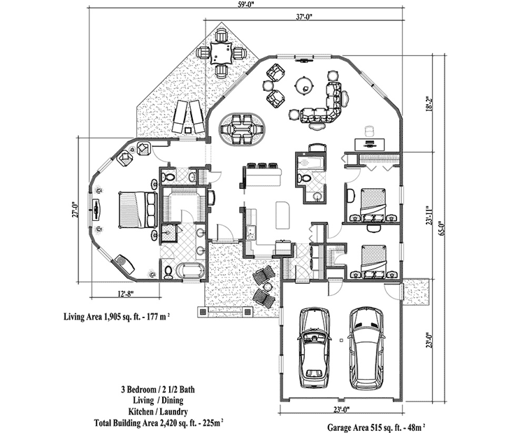 Prefab Signature Design House Plan - SDC-0402 (2420 sq. ft.) 3 Bedrooms, 2 1/2 Baths, 