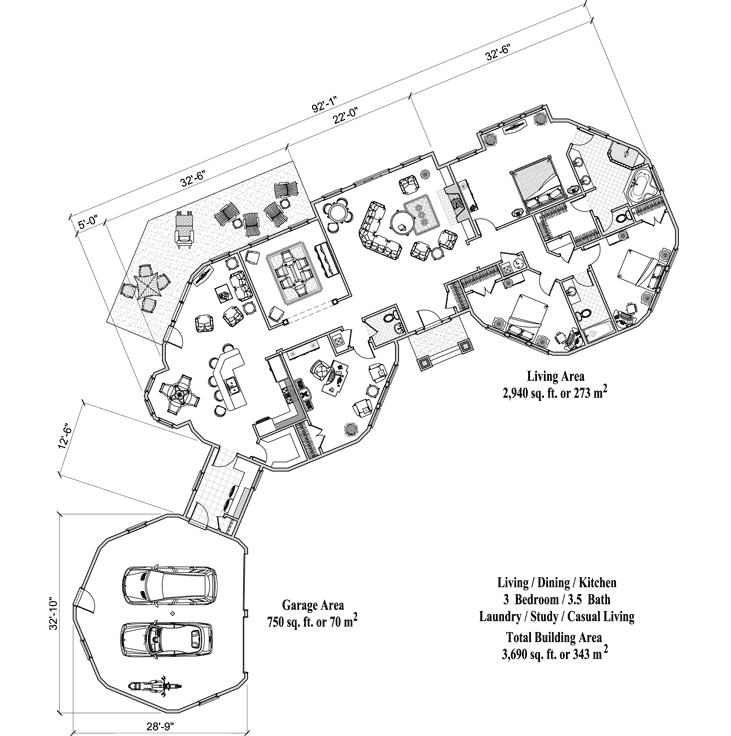 Prefab Signature Design House Plan - SDC-0404 (3690 sq. ft.) 3 Bedrooms, 3 1/2 Baths, 
