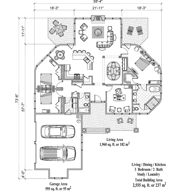 Prefab Signature Design House Plan - SDC-0405 (2555 sq. ft.) 3 Bedrooms, 2 Baths