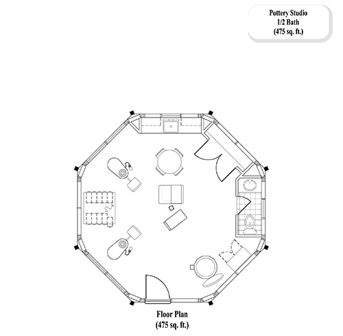 Prefab Pool House / Studio House Plan - ST-0101 (475 sq. ft.) 0 Bedrooms, 0 Baths, Art Studio (475 sq. ft.) with 1/2 Bath 